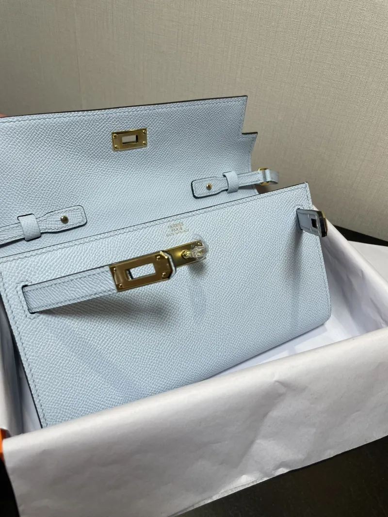 Hermes Light Blue Leather Kelly WOC Bag - Image 3