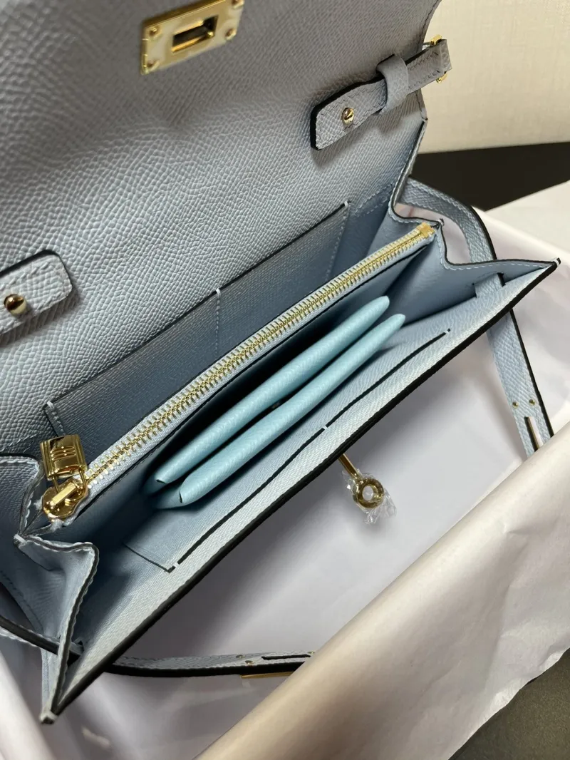 Hermes Light Blue Leather Kelly WOC Bag - Image 4
