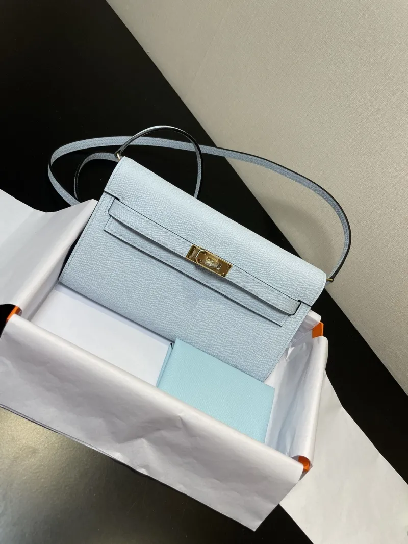 Hermes Light Blue Leather Kelly WOC Bag - Image 7