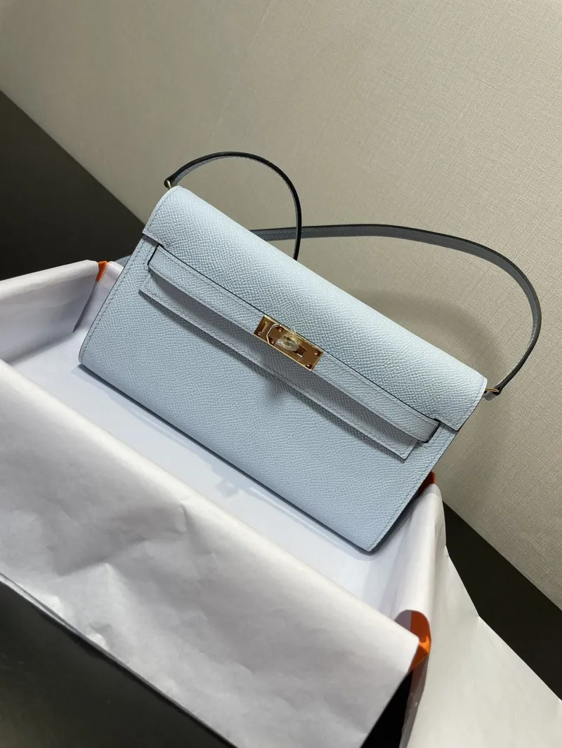 Hermes Light Blue Leather Kelly WOC Bag - Image 8