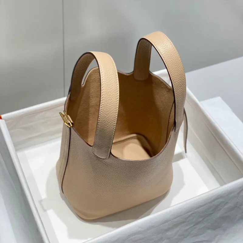 Hermes Picotin Light Beige Leather Bucket Bag - Image 8