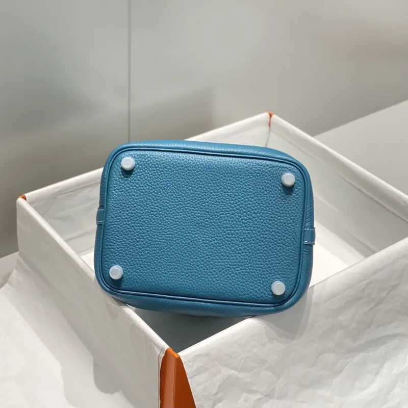 Hermes Blue Picotin Leather Handbag - Image 4