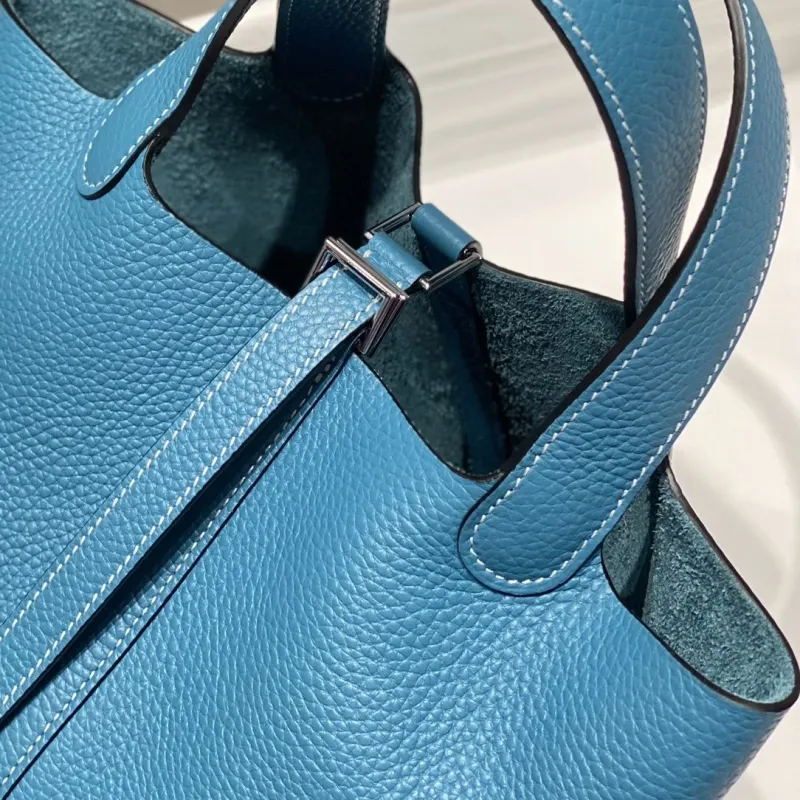 Hermes Blue Picotin Leather Handbag - Image 6