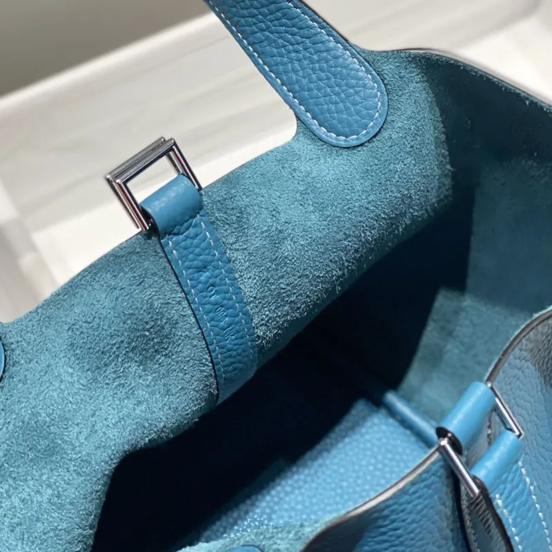 Hermes Blue Picotin Leather Handbag - Image 7