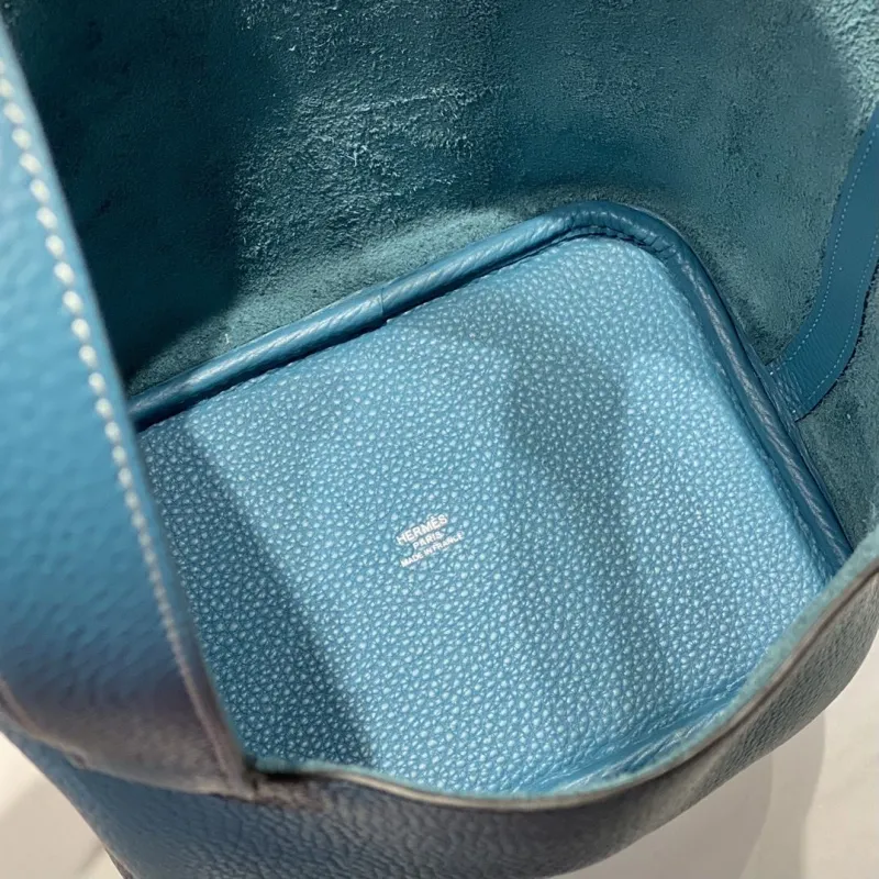 Hermes Blue Picotin Leather Handbag - Image 8