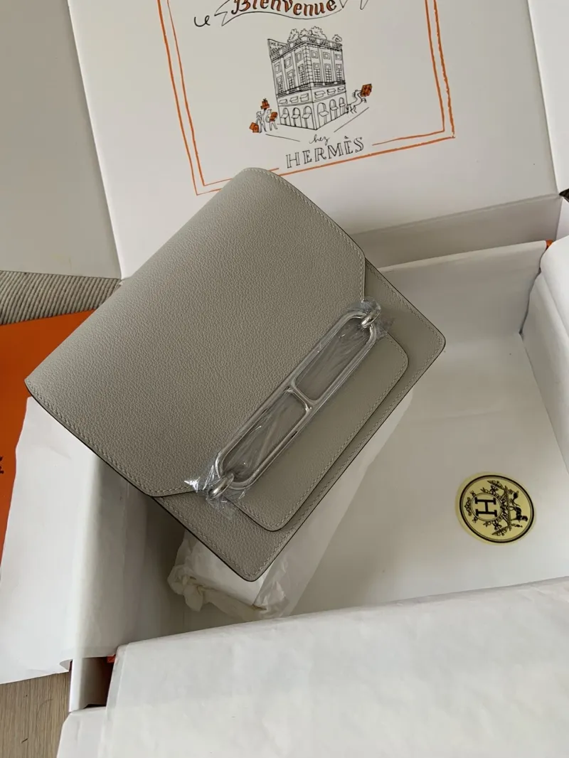 Hermes Light Gray Roulis Leather Shoulder Bag - Image 8