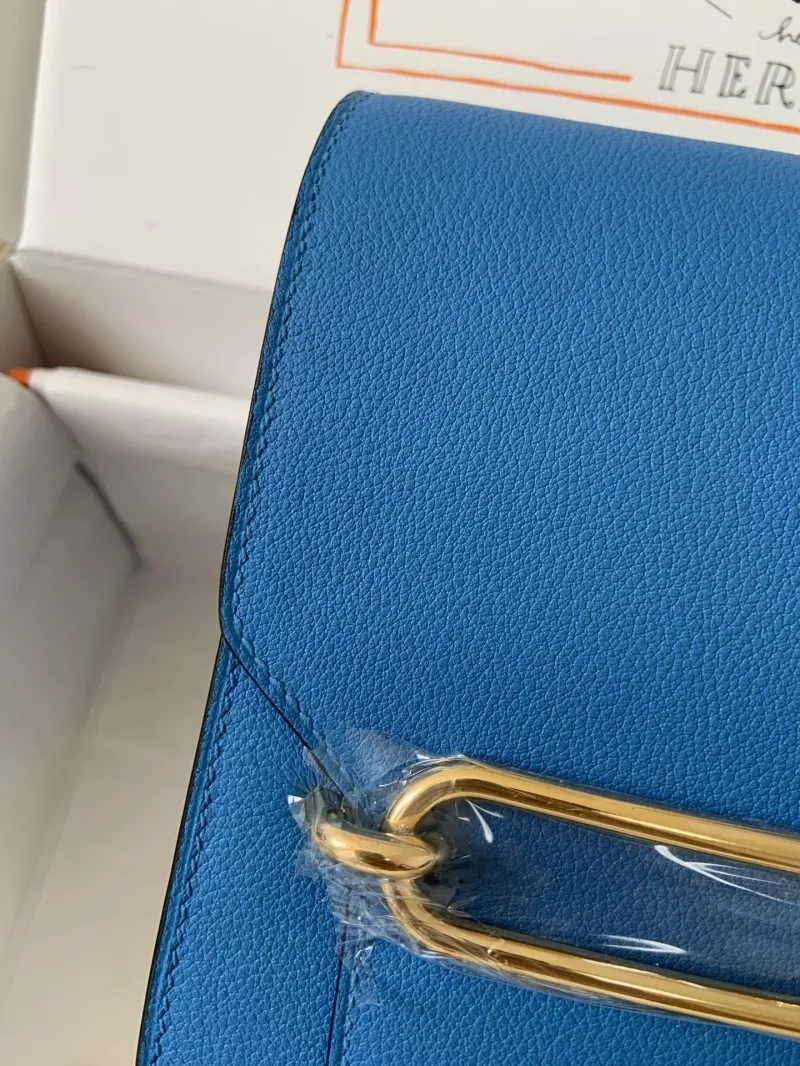 Hermes Blue Roulis Leather Handbag - Image 5