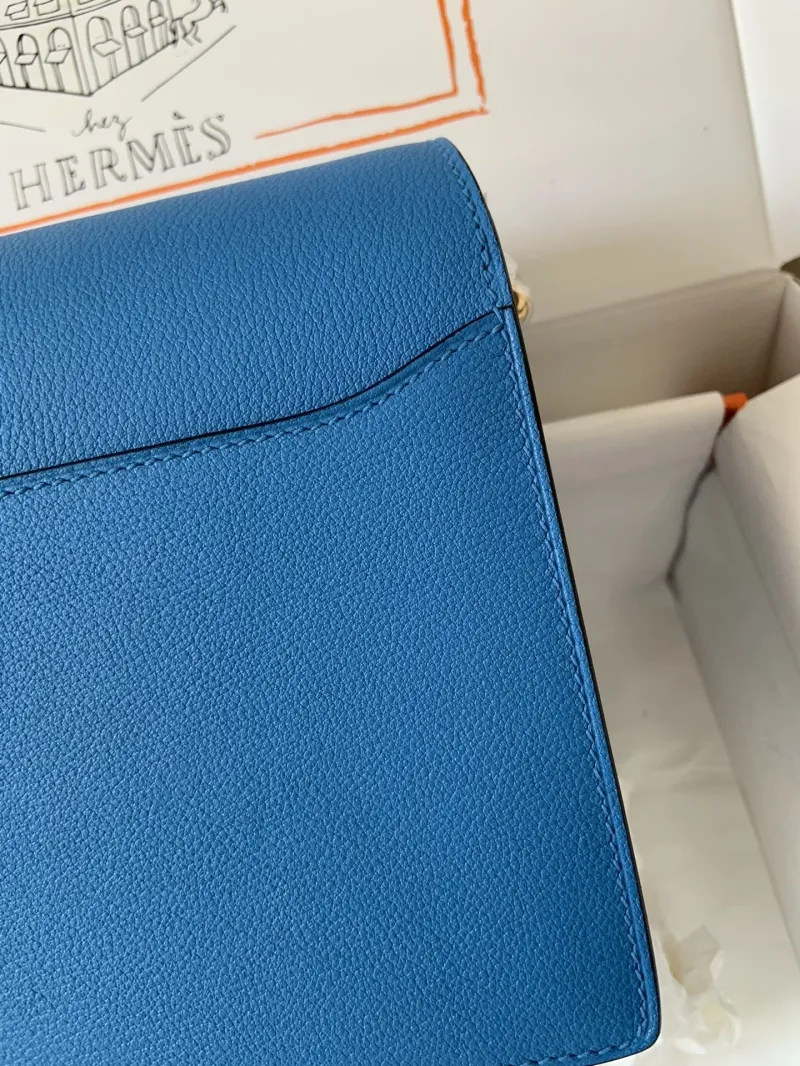 Hermes Blue Roulis Leather Handbag - Image 6