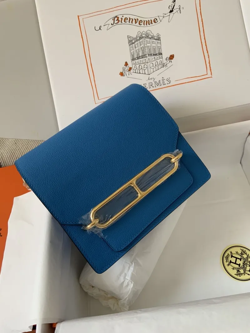 Hermes Blue Roulis Leather Handbag - Image 8