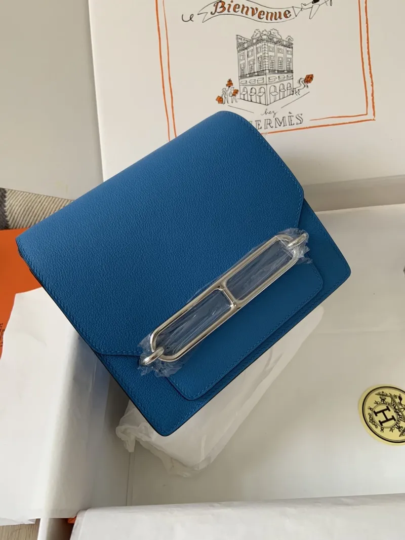Hermes Roulis 18 Blue Leather Crossbody Bag - Image 8