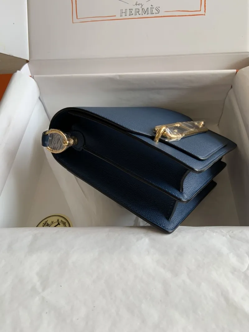 Hermes Roulis 28 Blue Leather Crossbody Bag - Image 3