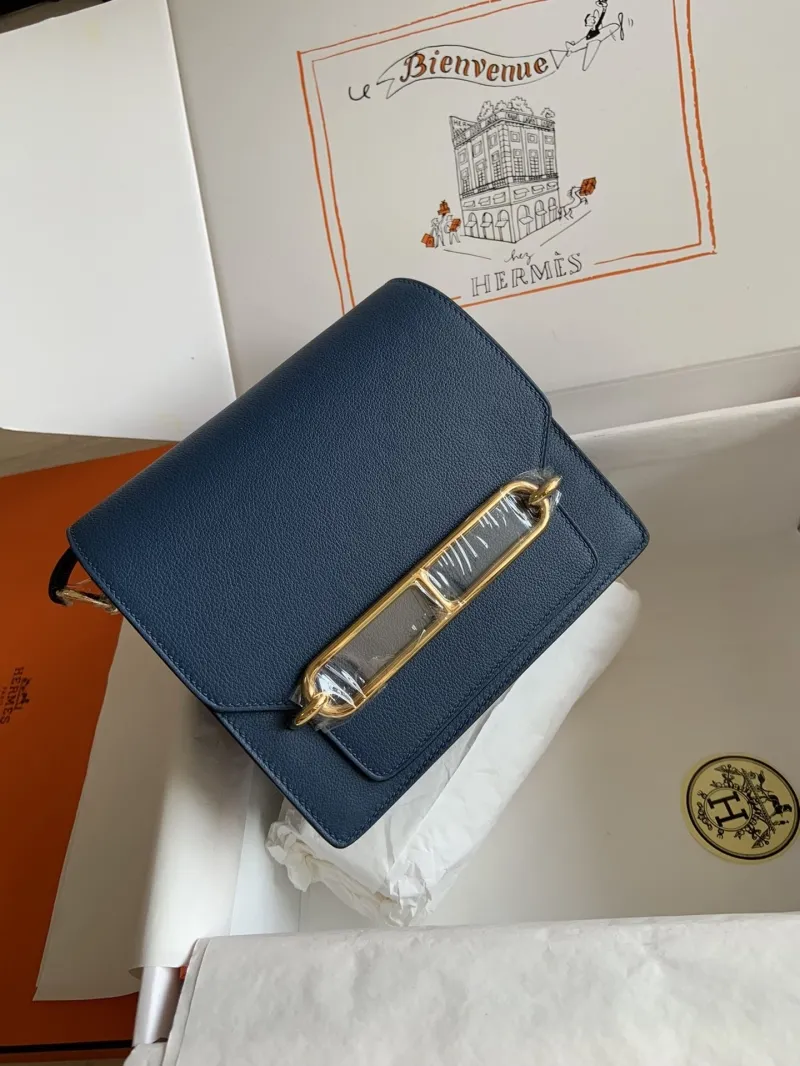 Hermes Roulis 28 Blue Leather Crossbody Bag - Image 9