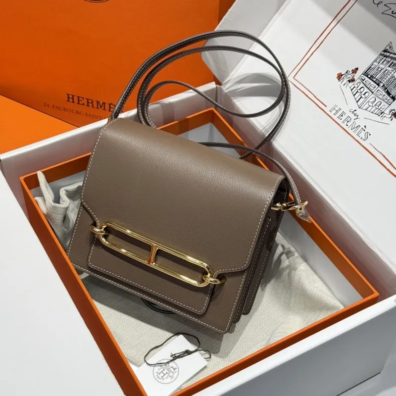 Hermes Taupe Leather Roulis Crossbody Bag