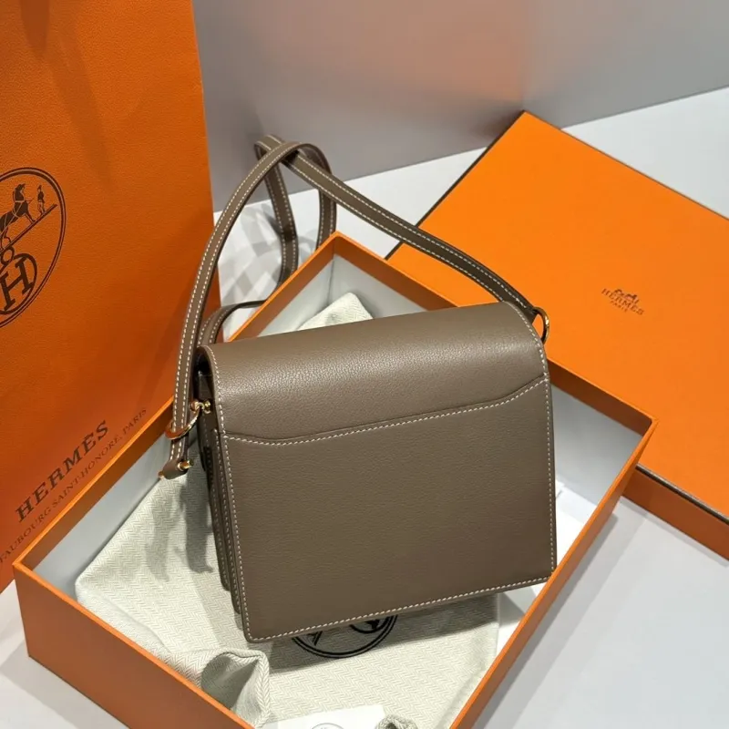 Alternative view of Hermes Taupe Leather Roulis Crossbody Bag