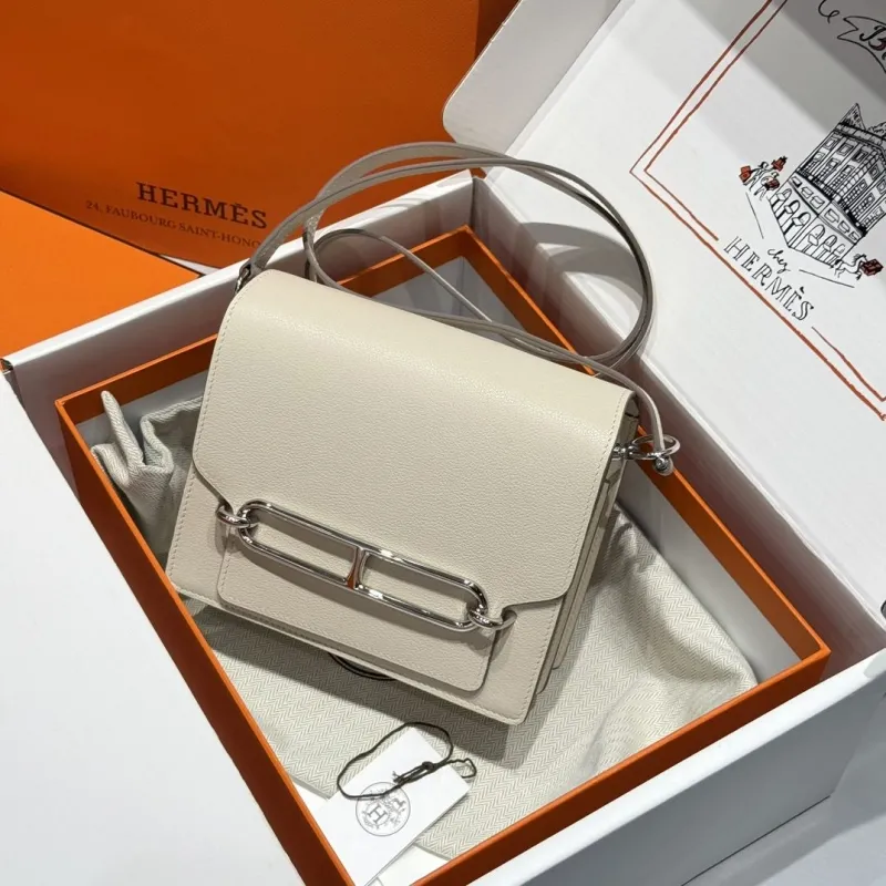 Hermes Cream Roulis Leather Crossbody Bag