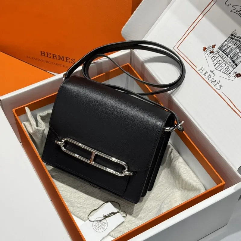 Hermes Black Roulis Leather Crossbody Bag