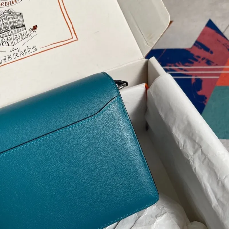 Hermes Teal Roulis Leather Bag - Image 3