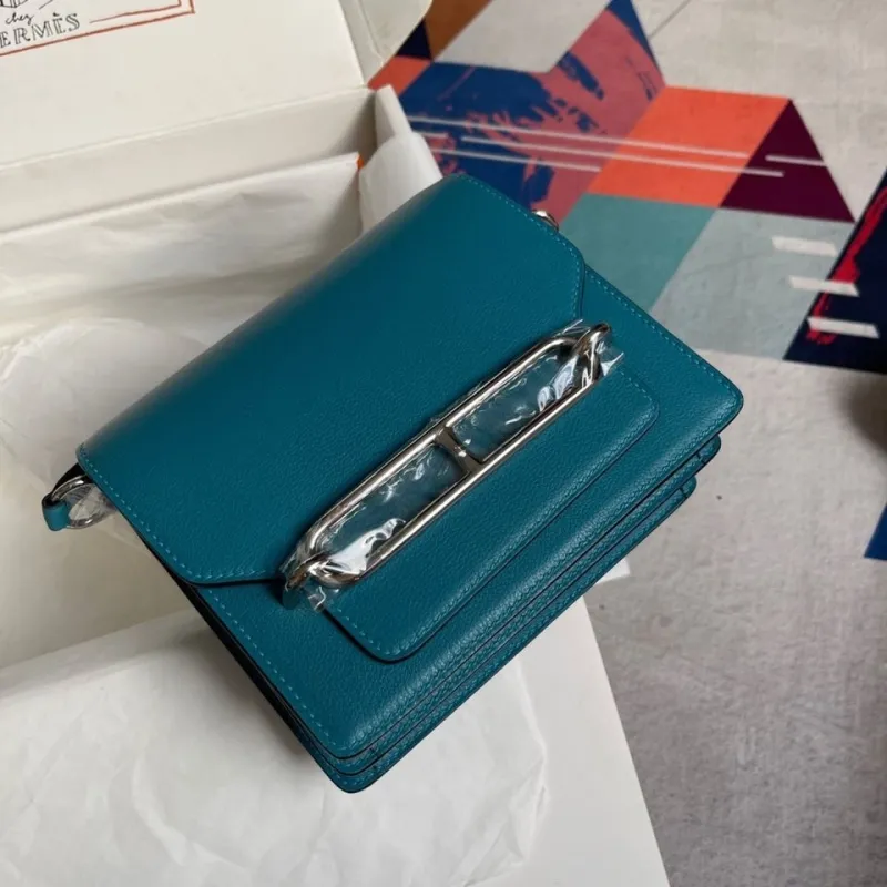 Hermes Teal Roulis Leather Bag - Image 4