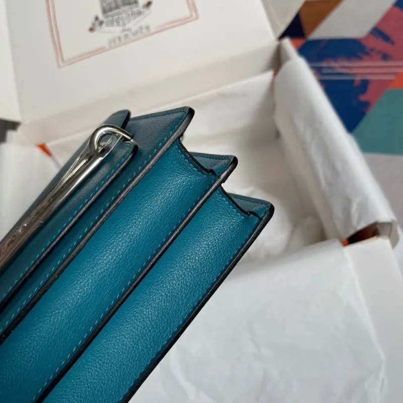 Hermes Teal Roulis Leather Bag - Image 5