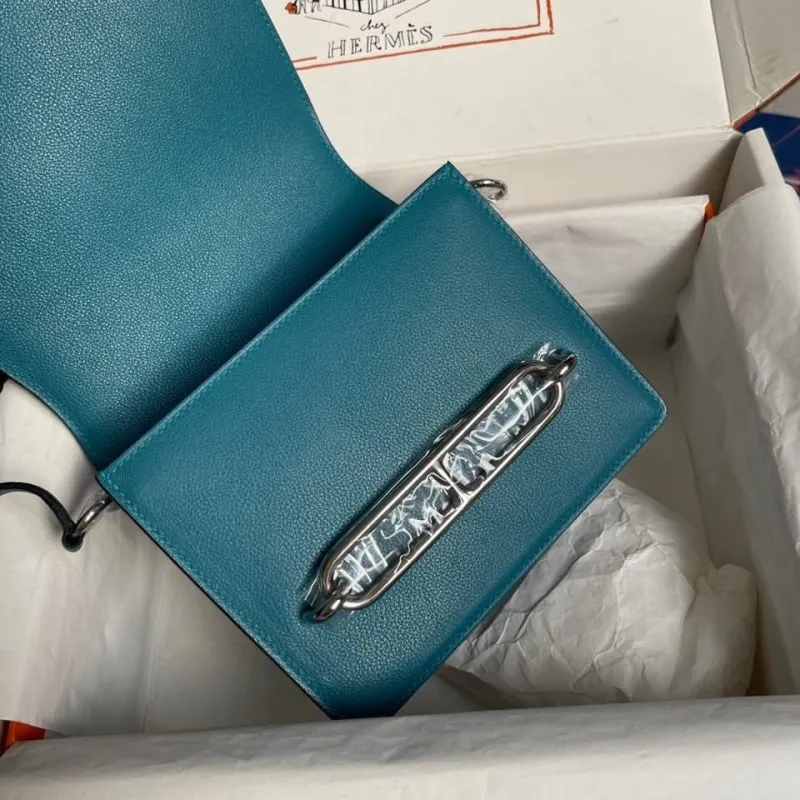 Hermes Teal Roulis Leather Bag - Image 6