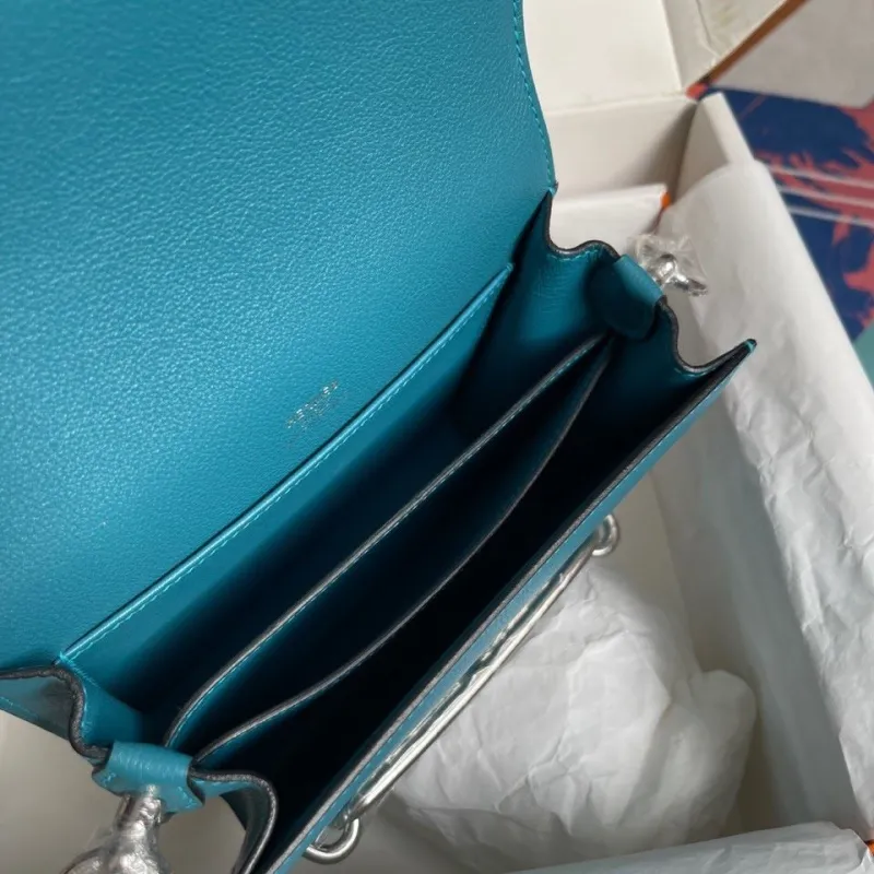 Hermes Teal Roulis Leather Bag - Image 7