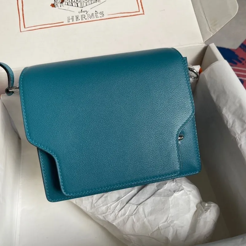 Hermes Teal Roulis Leather Bag - Image 8