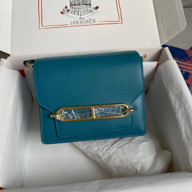 Hermes Teal Leather Roulis Crossbody Bag