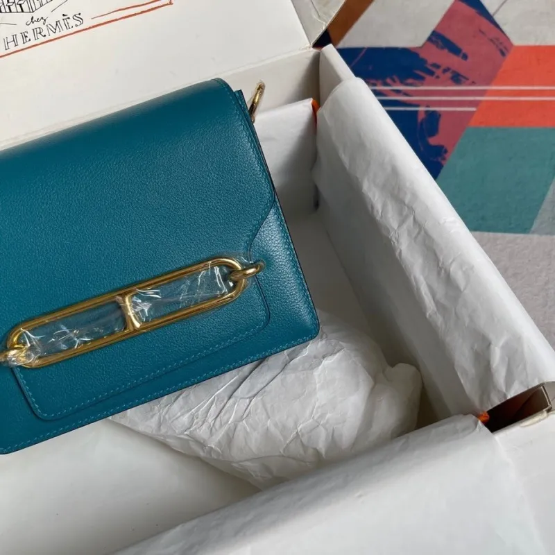 Hermes Teal Leather Roulis Crossbody Bag - Image 4