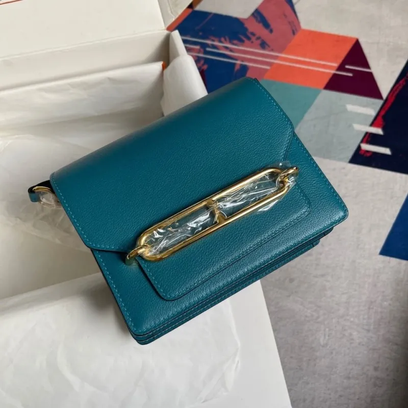 Hermes Teal Leather Roulis Crossbody Bag - Image 6
