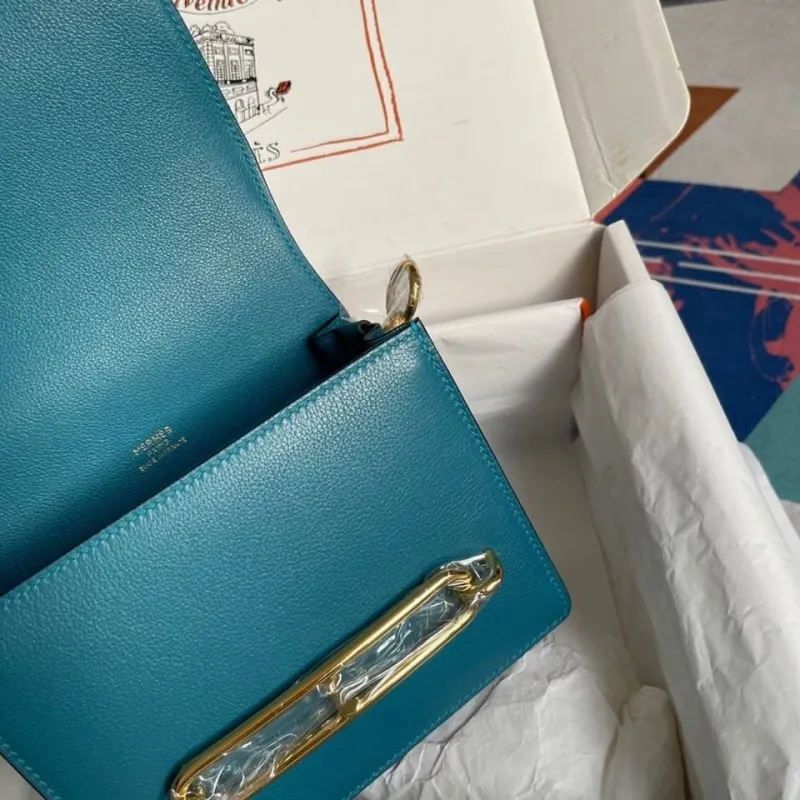 Hermes Teal Leather Roulis Crossbody Bag - Image 8