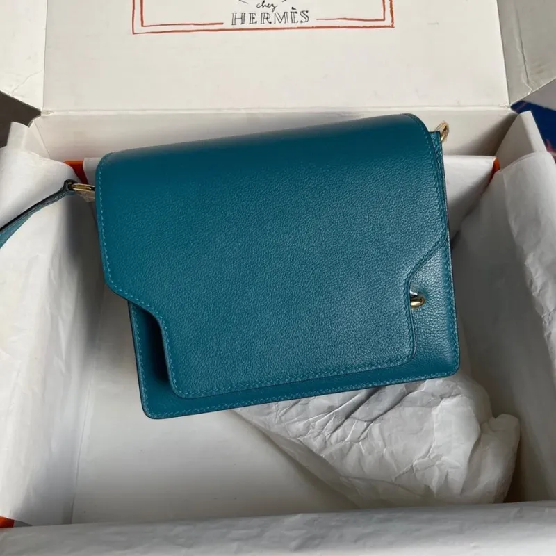 Hermes Teal Leather Roulis Crossbody Bag - Image 9