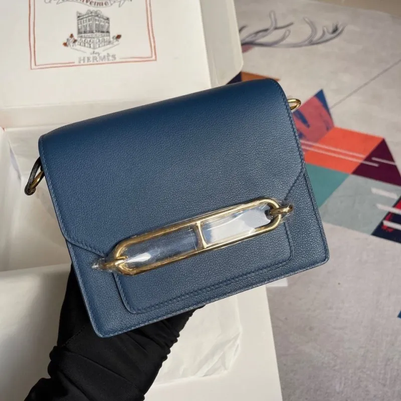 Hermes Blue Roulis Leather Crossbody Bag 61