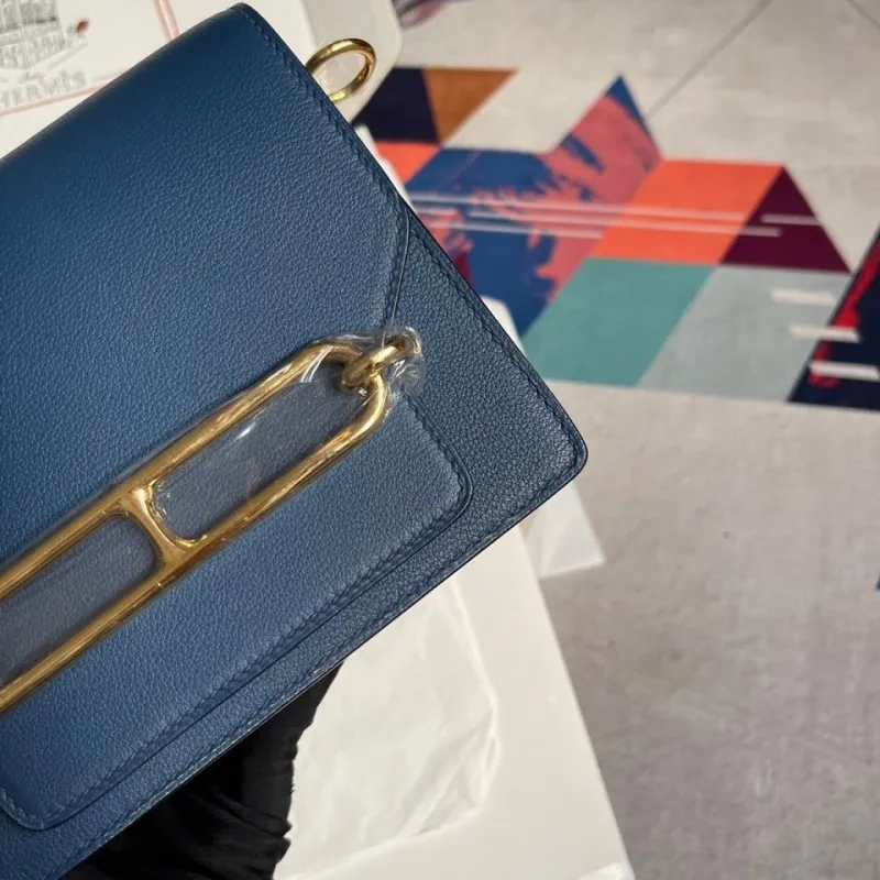 Hermes Blue Roulis Leather Crossbody Bag 61 - Image 5