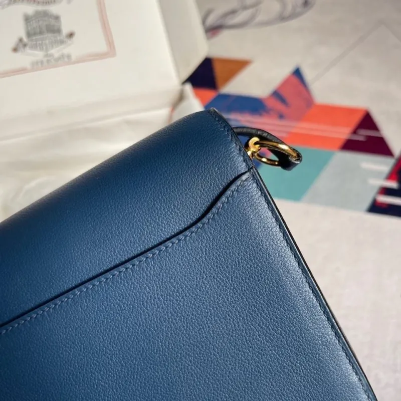 Hermes Blue Roulis Leather Crossbody Bag 61 - Image 6