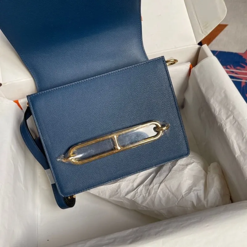 Hermes Blue Roulis Leather Crossbody Bag 61 - Image 8