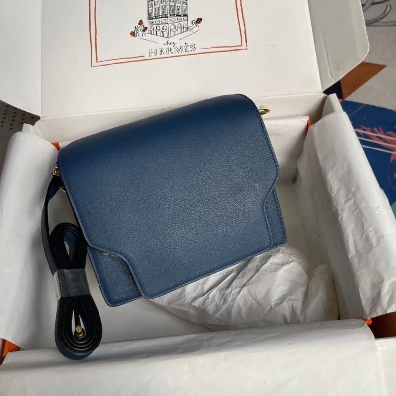 Hermes Blue Roulis Leather Crossbody Bag 61 - Image 9