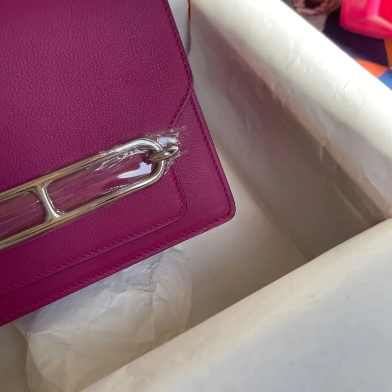 Hermes Magenta Roulis Leather Bag 63 - Image 4