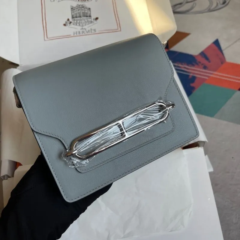 Hermes Gray Roulis Leather Crossbody Bag