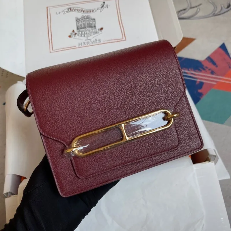 Hermes Burgundy Roulis Leather Crossbody Bag