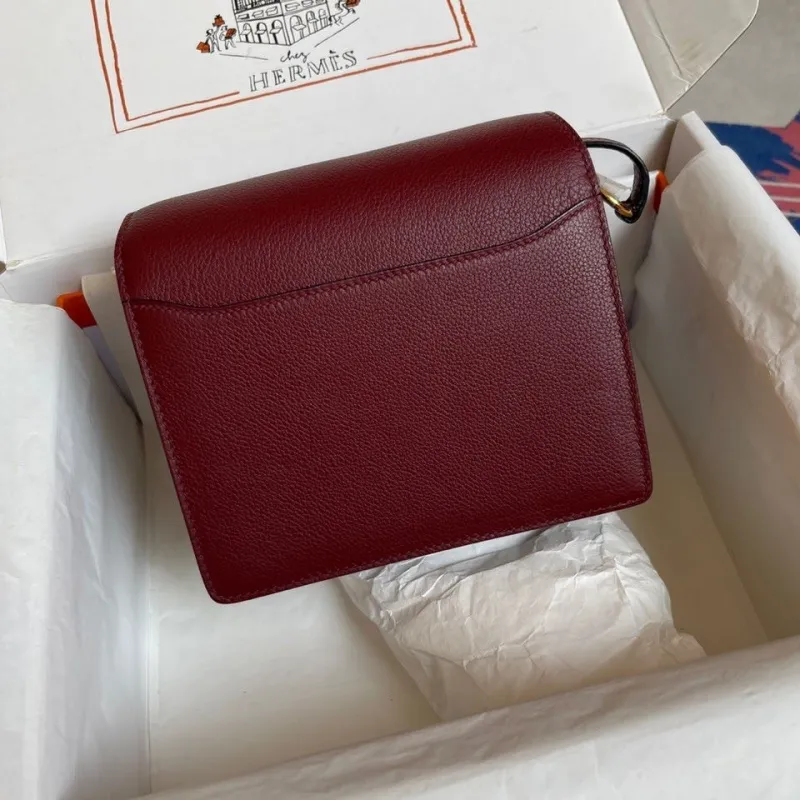 Hermes Burgundy Roulis Leather Crossbody Bag - Image 4