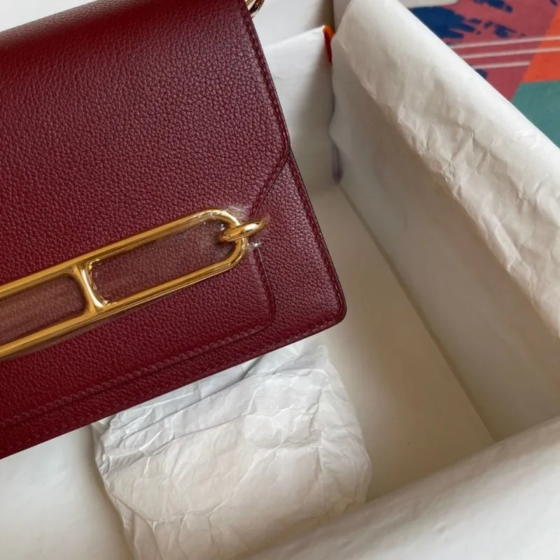 Hermes Burgundy Roulis Leather Crossbody Bag - Image 5