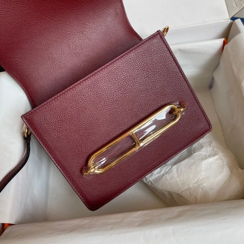 Hermes Burgundy Roulis Leather Crossbody Bag - Image 7