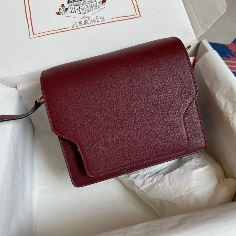 Hermes Burgundy Roulis Leather Crossbody Bag - Image 8