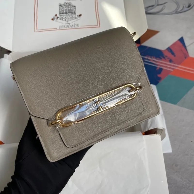 Hermes Gray Roulis Leather Crossbody Bag
