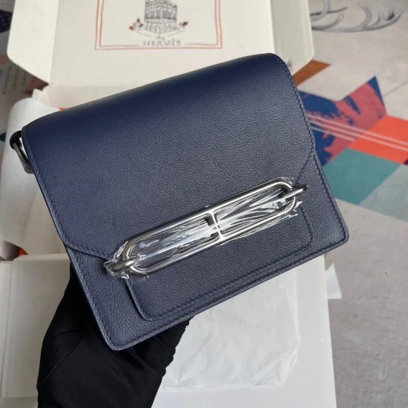 Hermes Dark Blue Roulis Leather Crossbody Bag