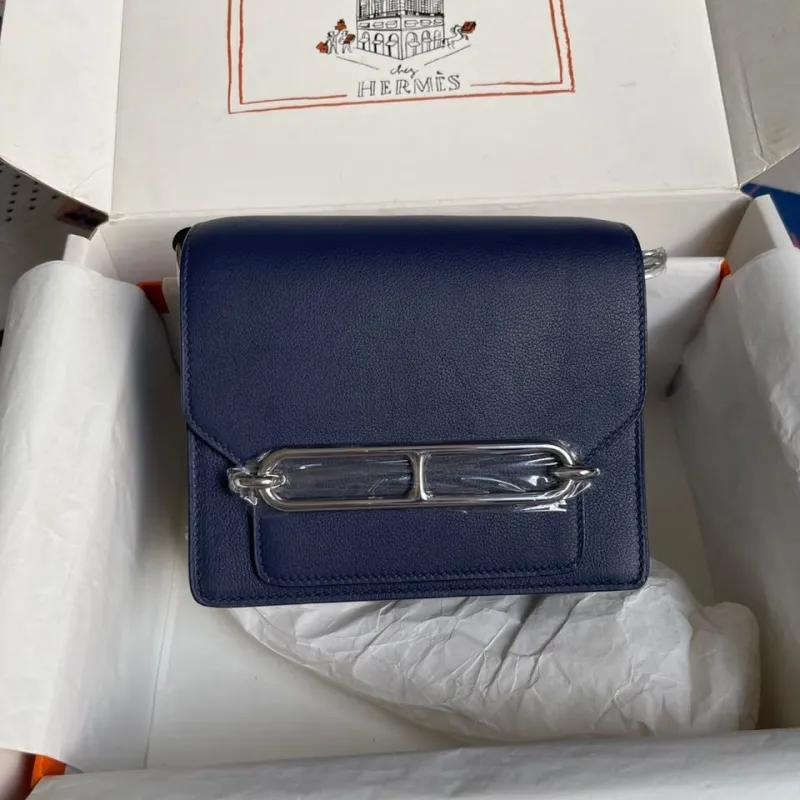 Alternative view of Hermes Dark Blue Roulis Leather Crossbody Bag