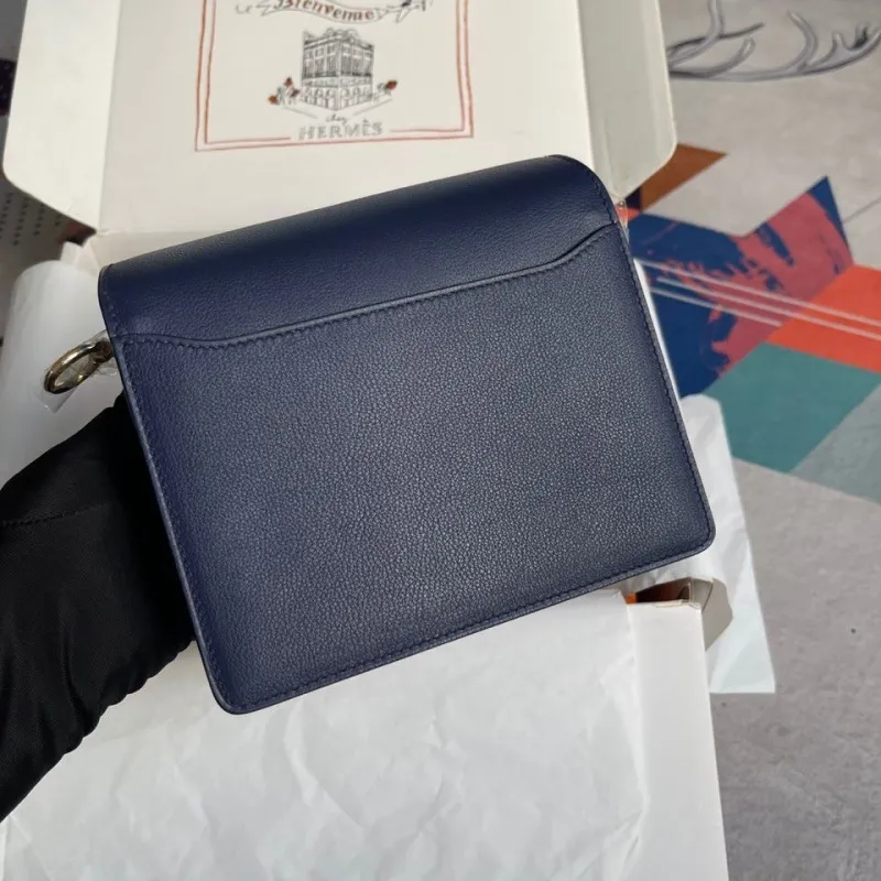 Hermes Navy Blue Leather Roulis Bag 70