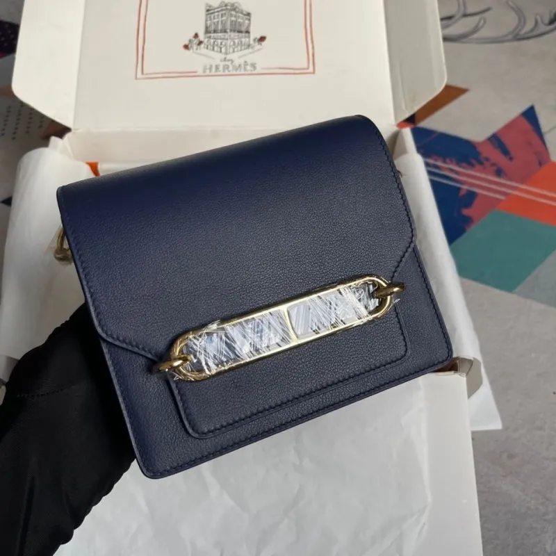 Alternative view of Hermes Navy Blue Leather Roulis Bag 70
