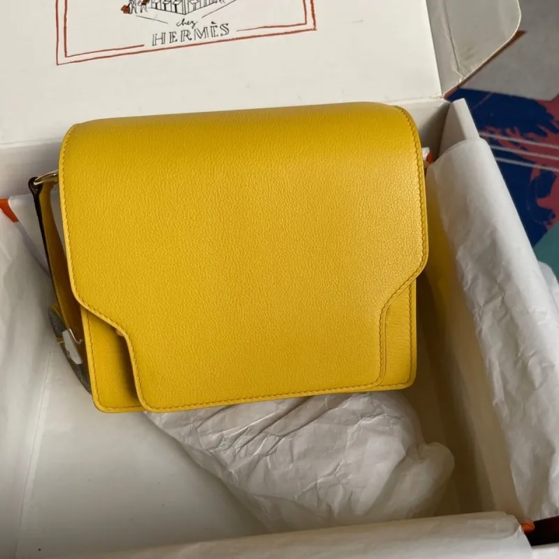 Hermes Yellow Roulis Leather Handbag - Image 9