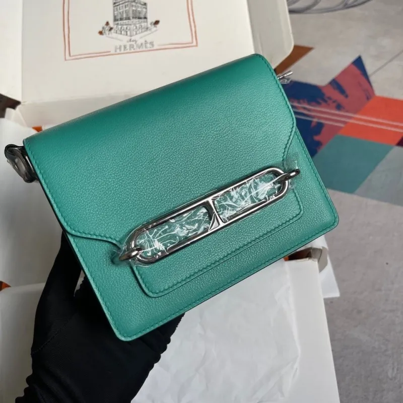 Hermes Teal Roulis Leather Shoulder Bag